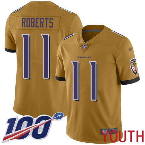 Baltimore Ravens Limited Gold Youth Seth Roberts Jersey NFL Football #11 100th Season Inverted Legend